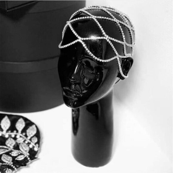 Rhinestone Cap Headpiece For Women Crystal Tassel Hair Accessories Belly Cap Hea - Picture 3 of 6